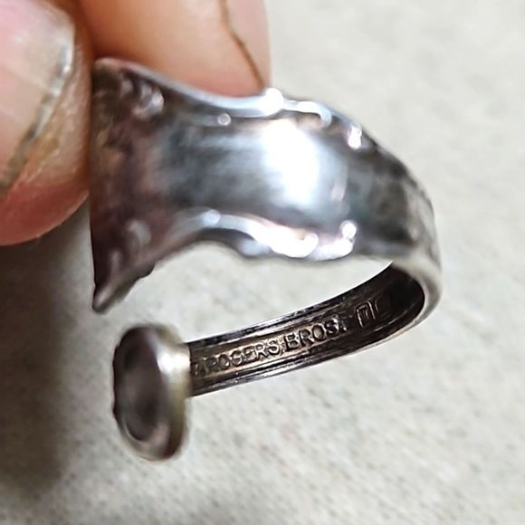 Antique 1847 Rogers Bros Sterling Silver Floral Bypass Spoon Ring - Picture 6 of 8